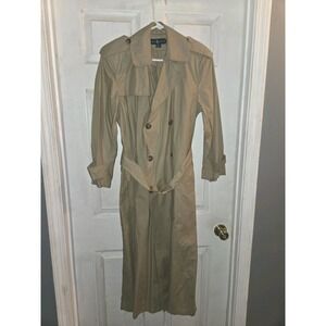 VTG Ralph Lauren Blue Label Size 4 Trench Coat 100% Cotton Tan Khaki Maxi Duster